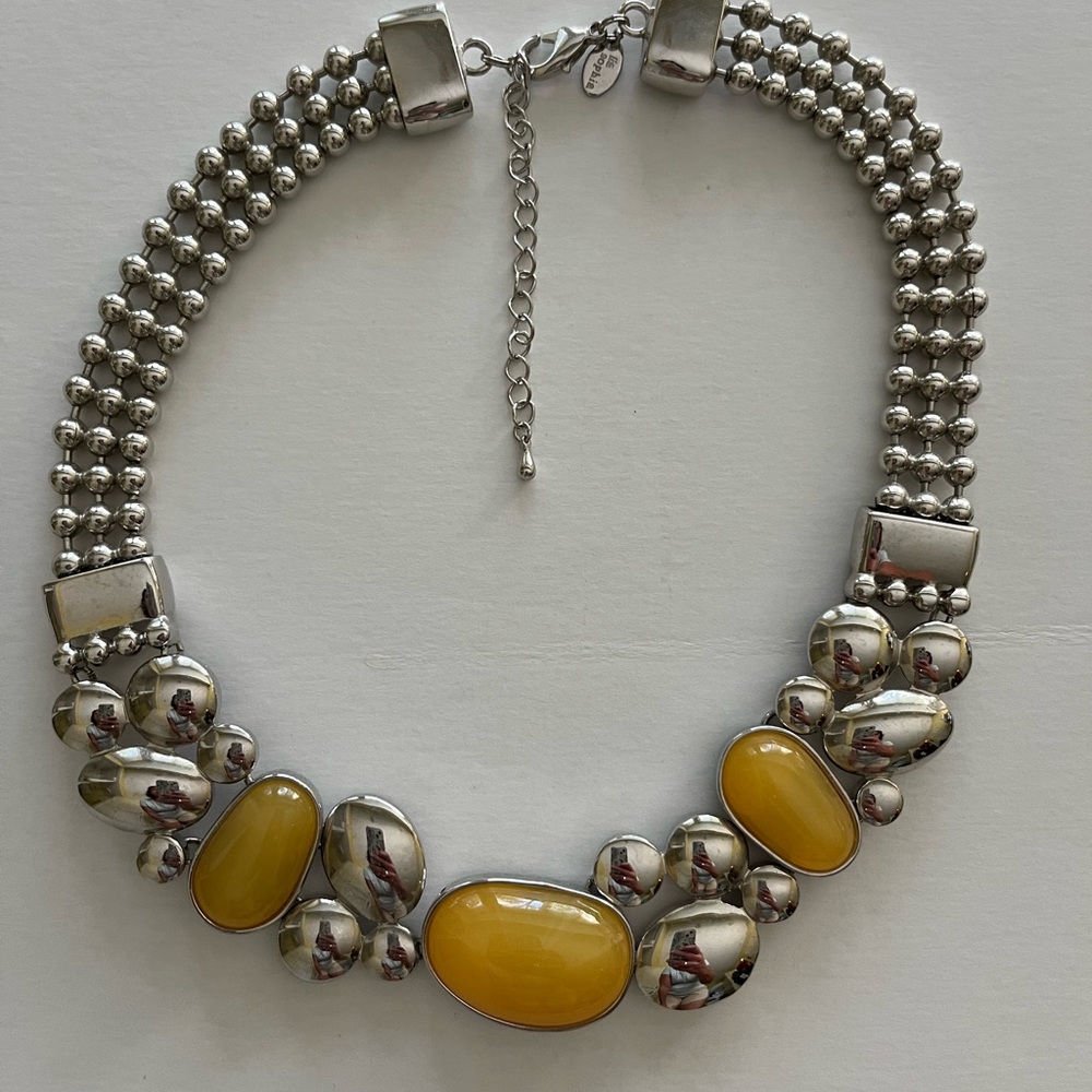 Lia Sophia CLOUD BURST Necklace – Chunky Silver-Tone & Yellow Stones, 16-19”